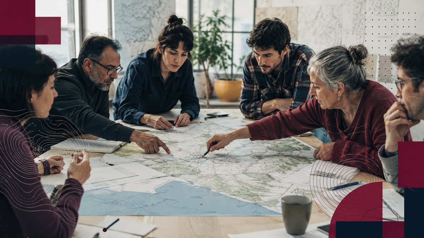 Sesión colaborativa de estrategia sobre mapa territorial