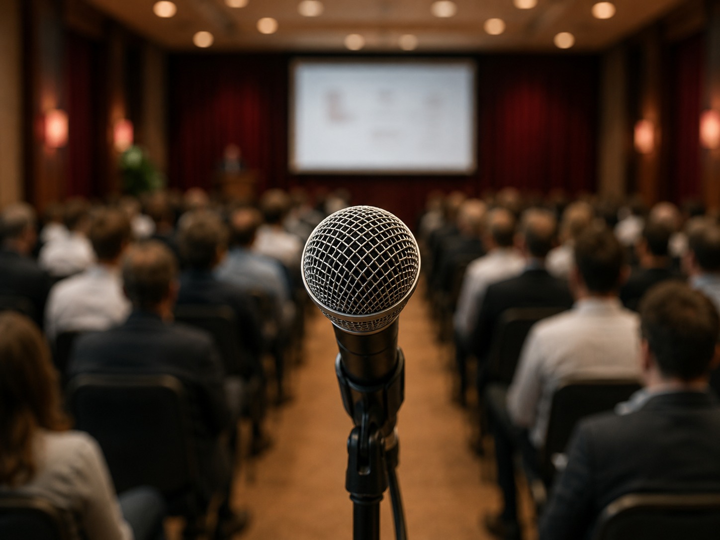 Micrófono en foro público como símbolo de conversación ciudadana