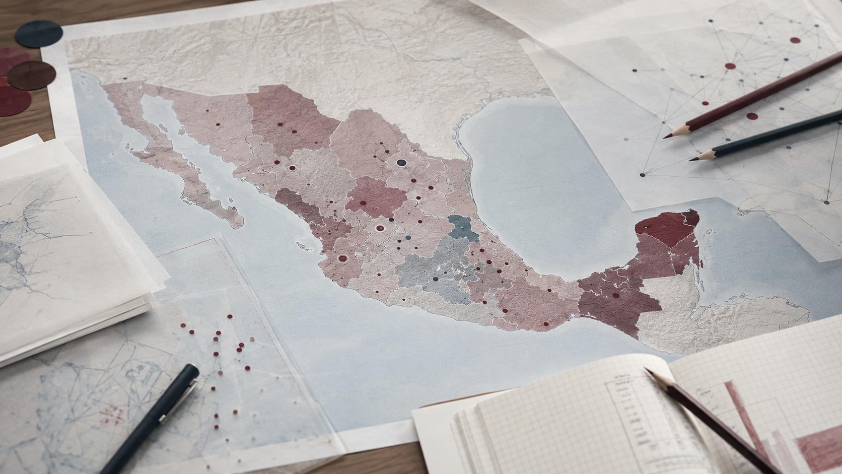 Mapa de México sobre mesa de análisis territorial